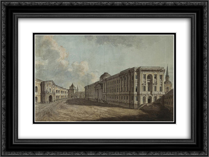 The Senate, Arsenal and Nikolskiye Gates in the Moscow Kremlin 24x18 Black Ornate Wood Framed Art Print Poster with Double Matting by Alekseyev, Fyodor