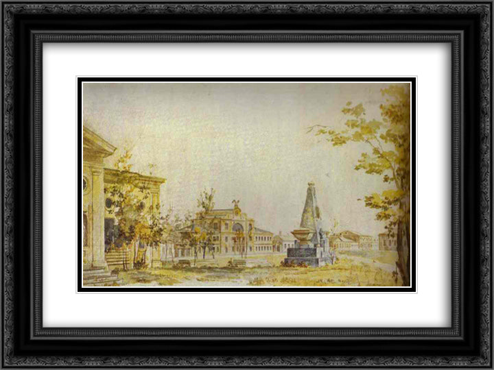 Town Square in Kherson 24x18 Black Ornate Wood Framed Art Print Poster with Double Matting by Alekseyev, Fyodor