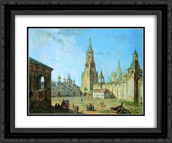 View from the Kremlin's Spassky Gate 24x20 Black Ornate Wood Framed Art Print Poster with Double Matting by Alekseyev, Fyodor