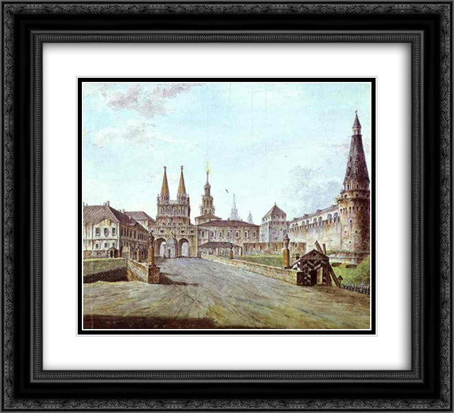 View of Moscow Near the Iversky Gate of the Kremlin 22x20 Black Ornate Wood Framed Art Print Poster with Double Matting by Alekseyev, Fyodor