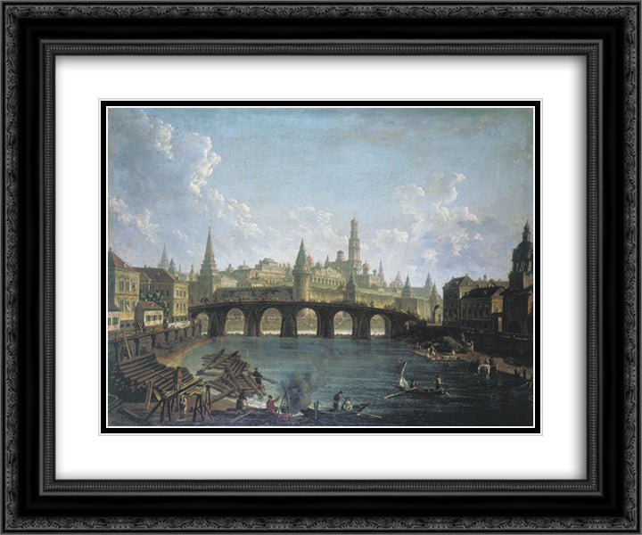 View of the Kremlin and the Kamenny Bridge in Moscow 24x20 Black Ornate Wood Framed Art Print Poster with Double Matting by Alekseyev, Fyodor
