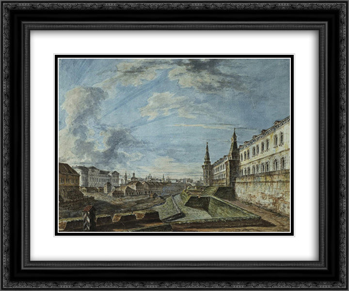 View of the Kremlin from the Troitsky Gate 24x20 Black Ornate Wood Framed Art Print Poster with Double Matting by Alekseyev, Fyodor