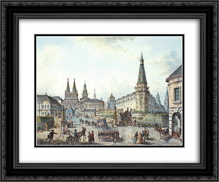 View of Voskresenskiye (Resurrection) and Nikolskiye Gates 24x20 Black Ornate Wood Framed Art Print Poster with Double Matting by Alekseyev, Fyodor