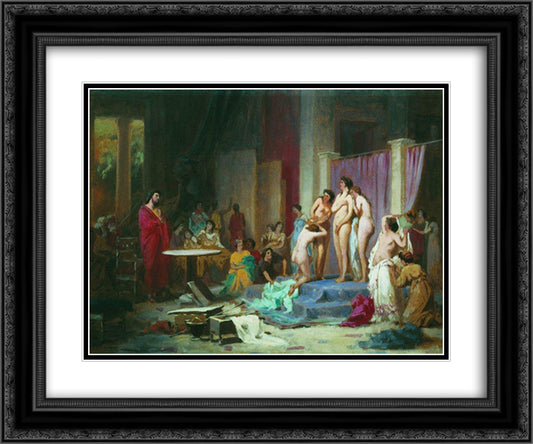 Apelles chooses nudes 24x20 Black Ornate Wood Framed Art Print Poster with Double Matting by Bronnikov, Fyodor