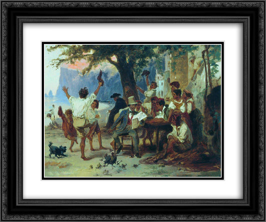 At a roadside tavern 24x20 Black Ornate Wood Framed Art Print Poster with Double Matting by Bronnikov, Fyodor