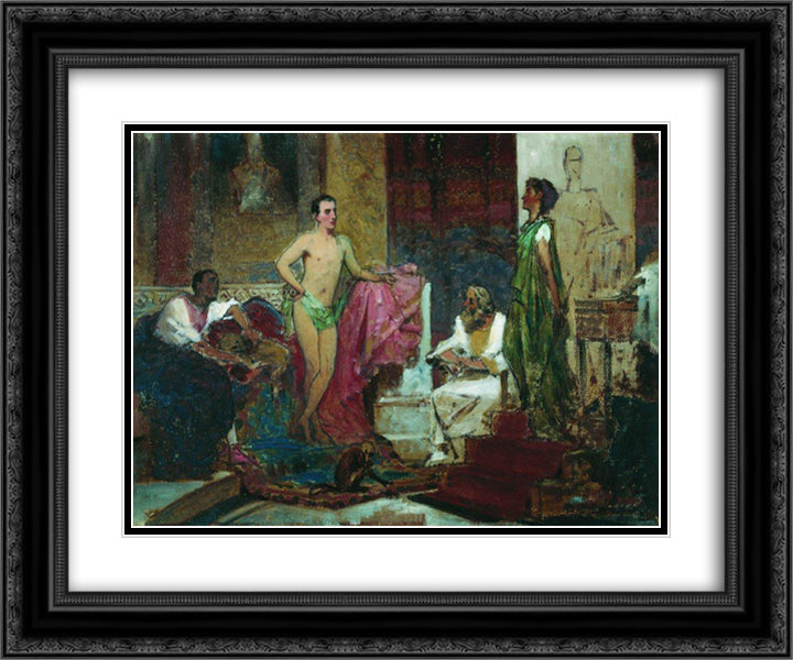 August with family 24x20 Black Ornate Wood Framed Art Print Poster with Double Matting by Bronnikov, Fyodor