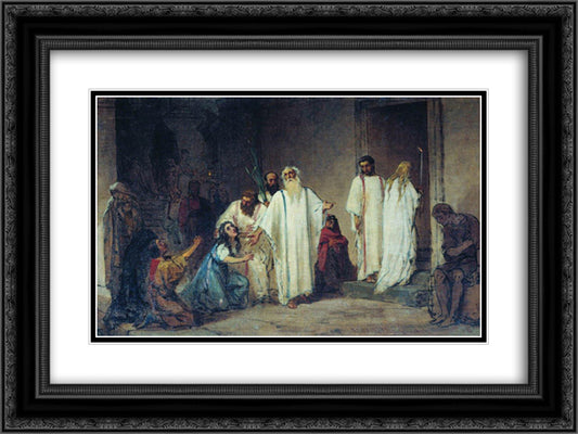 Before entering the arena 24x18 Black Ornate Wood Framed Art Print Poster with Double Matting by Bronnikov, Fyodor