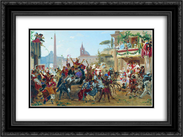 Carnival in Rome 24x18 Black Ornate Wood Framed Art Print Poster with Double Matting by Bronnikov, Fyodor