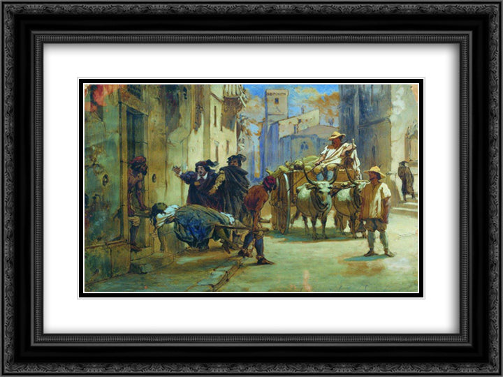 Cleaning corpses during an epidemic 24x18 Black Ornate Wood Framed Art Print Poster with Double Matting by Bronnikov, Fyodor