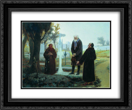 Exile in front of the grave 24x20 Black Ornate Wood Framed Art Print Poster with Double Matting by Bronnikov, Fyodor