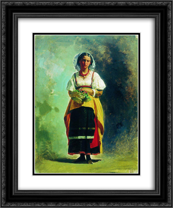 Italian woman with a basket of flowers 20x24 Black Ornate Wood Framed Art Print Poster with Double Matting by Bronnikov, Fyodor