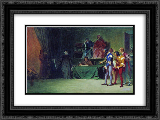 Mosaicists before the court three in Venice 24x18 Black Ornate Wood Framed Art Print Poster with Double Matting by Bronnikov, Fyodor