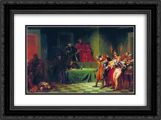 Mosaicists before the court three in Venice in the second half of the XVI century 24x18 Black Ornate Wood Framed Art Print Poster with Double Matting by Bronnikov, Fyodor