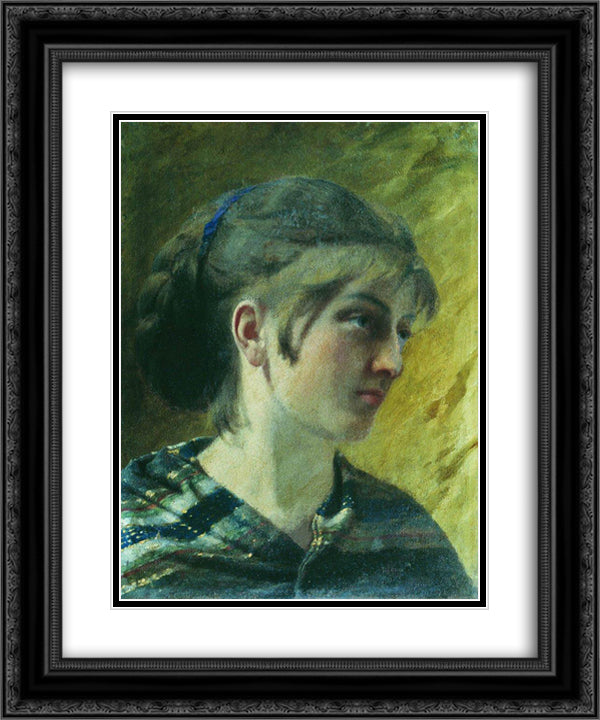 Portrait of a Girl 20x24 Black Ornate Wood Framed Art Print Poster with Double Matting by Bronnikov, Fyodor