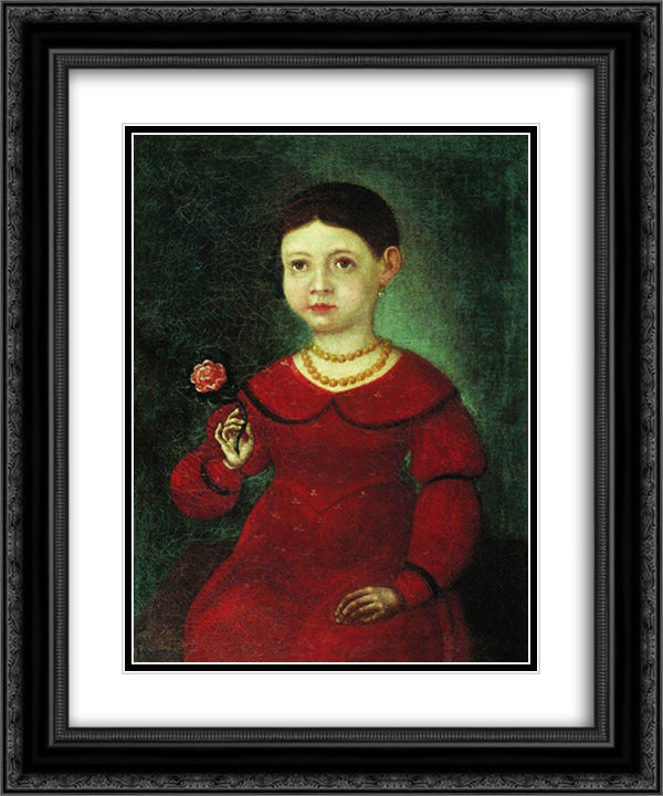Portrait of a Girl Evdokia Kuznetsova 20x24 Black Ornate Wood Framed Art Print Poster with Double Matting by Bronnikov, Fyodor