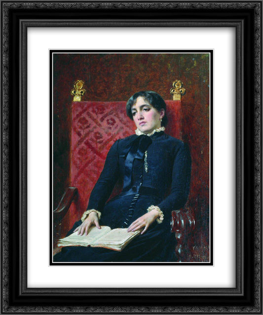 Portrait of a Lady with a book 20x24 Black Ornate Wood Framed Art Print Poster with Double Matting by Bronnikov, Fyodor