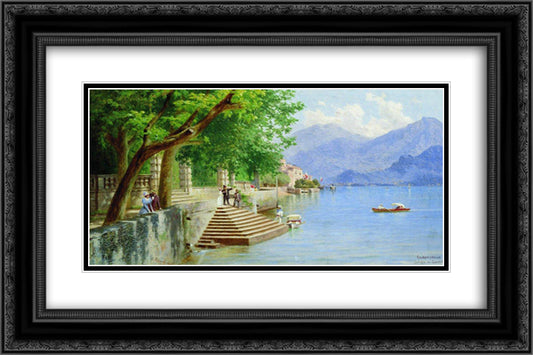 Rest on the lake 24x16 Black Ornate Wood Framed Art Print Poster with Double Matting by Bronnikov, Fyodor