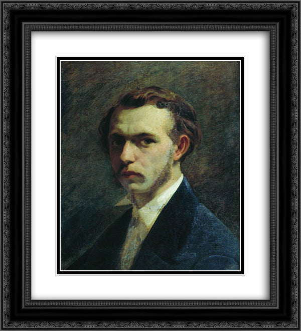 Self-portrait of the artist in youth 20x22 Black Ornate Wood Framed Art Print Poster with Double Matting by Bronnikov, Fyodor