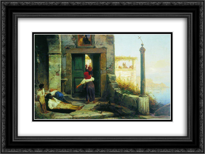 Sick man at the walls of a Catholic monastery 24x18 Black Ornate Wood Framed Art Print Poster with Double Matting by Bronnikov, Fyodor