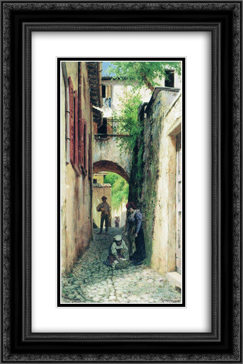 Street in Italy 16x24 Black Ornate Wood Framed Art Print Poster with Double Matting by Bronnikov, Fyodor