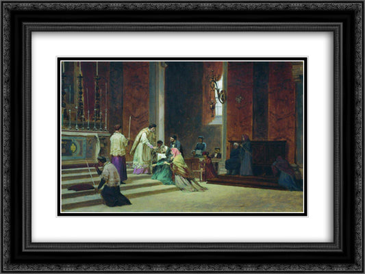 The Catholic Mass 24x18 Black Ornate Wood Framed Art Print Poster with Double Matting by Bronnikov, Fyodor