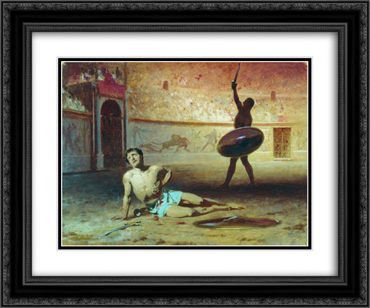 The Dying Gladiator 24x20 Black Ornate Wood Framed Art Print Poster with Double Matting by Bronnikov, Fyodor