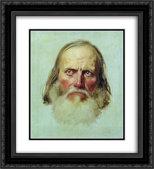The head of an old man 20x22 Black Ornate Wood Framed Art Print Poster with Double Matting by Bronnikov, Fyodor