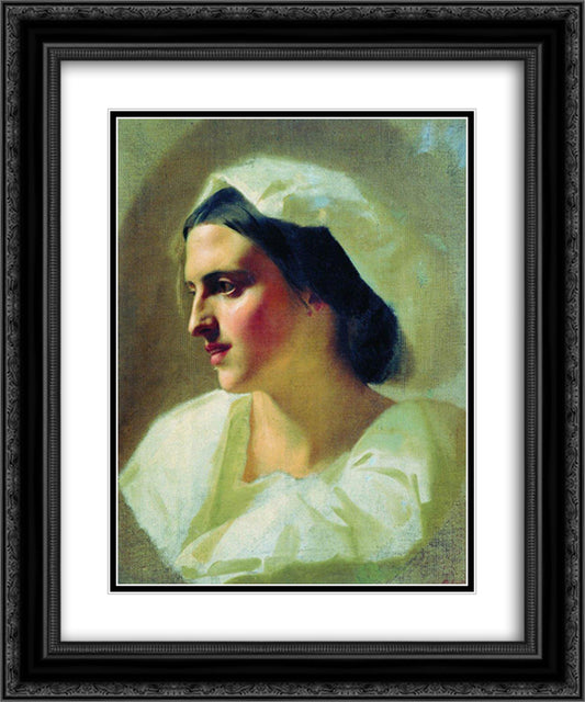 The lady in white 20x24 Black Ornate Wood Framed Art Print Poster with Double Matting by Bronnikov, Fyodor