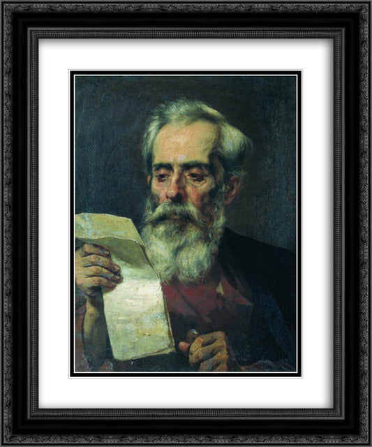 The old man reading a letter 20x24 Black Ornate Wood Framed Art Print Poster with Double Matting by Bronnikov, Fyodor