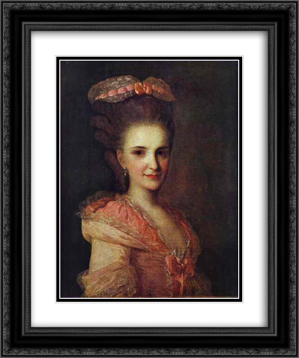 Portrait of an Unknown Lady in a Pink Dress 20x24 Black Ornate Wood Framed Art Print Poster with Double Matting by Rokotov, Fyodor