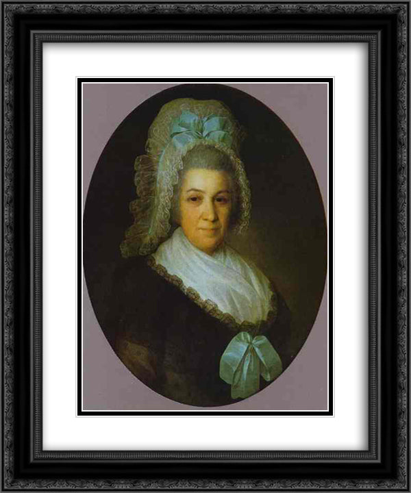 Portrait of an Unknown Lady in a White Cap 20x24 Black Ornate Wood Framed Art Print Poster with Double Matting by Rokotov, Fyodor