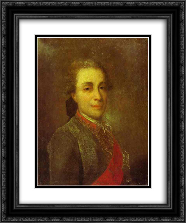 Portrait of an Unknown man in a Green Caftan 20x24 Black Ornate Wood Framed Art Print Poster with Double Matting by Rokotov, Fyodor