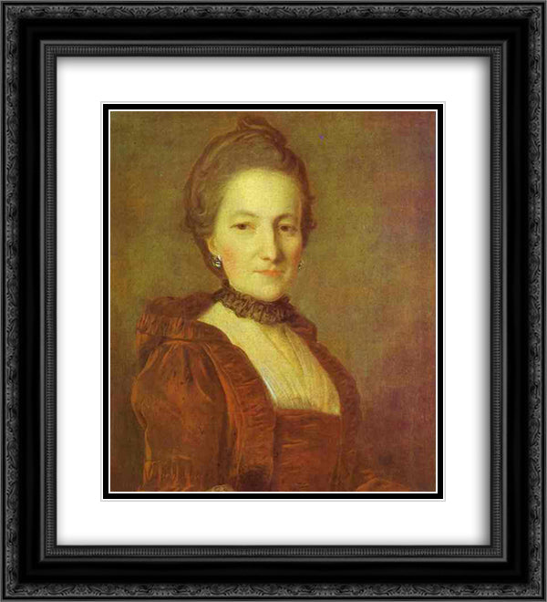 Portrait of an Unknown Woman in a Red Dress 20x22 Black Ornate Wood Framed Art Print Poster with Double Matting by Rokotov, Fyodor