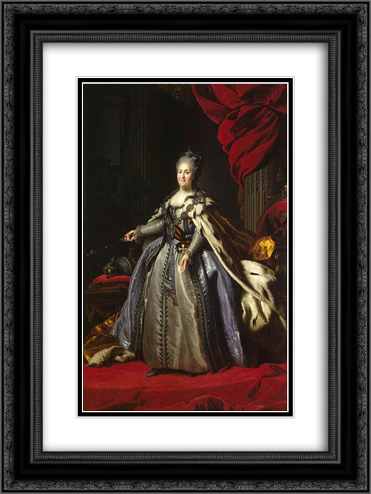 Portrait of Catherine II of Russia 18x24 Black Ornate Wood Framed Art Print Poster with Double Matting by Rokotov, Fyodor