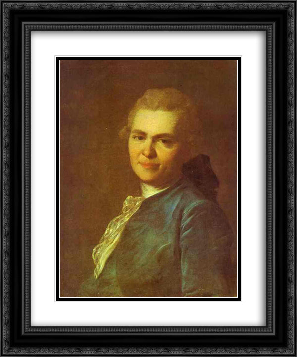 Portrait of Unknown Man in a Blue Caftan 20x24 Black Ornate Wood Framed Art Print Poster with Double Matting by Rokotov, Fyodor