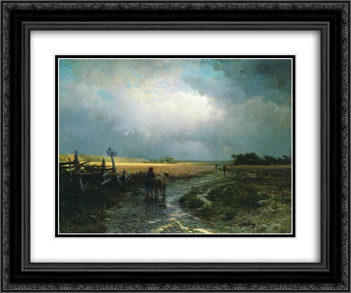 After a Rain. Country Road 24x20 Black Ornate Wood Framed Art Print Poster with Double Matting by Vasilyev, Fyodor