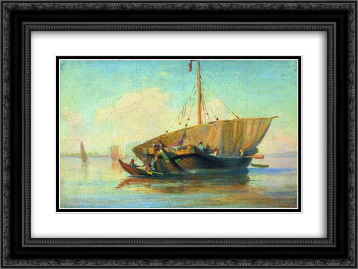 Boat 24x18 Black Ornate Wood Framed Art Print Poster with Double Matting by Vasilyev, Fyodor