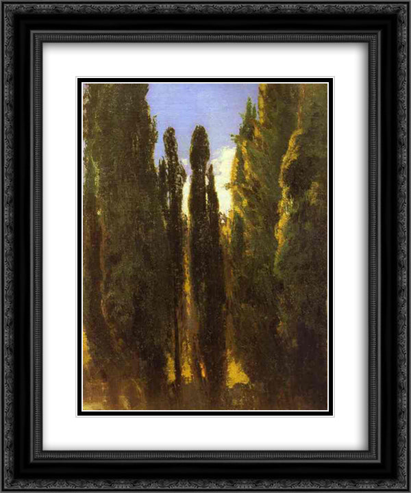 Cypresses in the Crimea 20x24 Black Ornate Wood Framed Art Print Poster with Double Matting by Vasilyev, Fyodor
