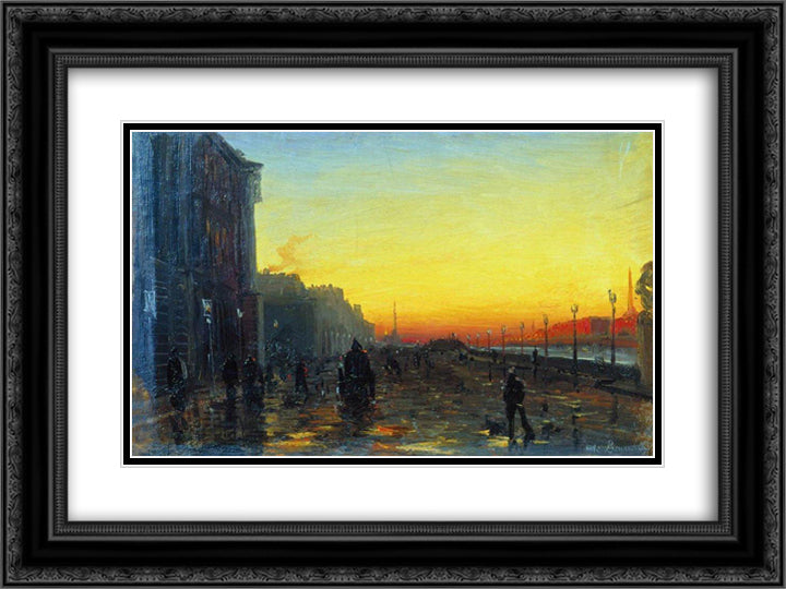Dawn in St. Petersburg 24x18 Black Ornate Wood Framed Art Print Poster with Double Matting by Vasilyev, Fyodor