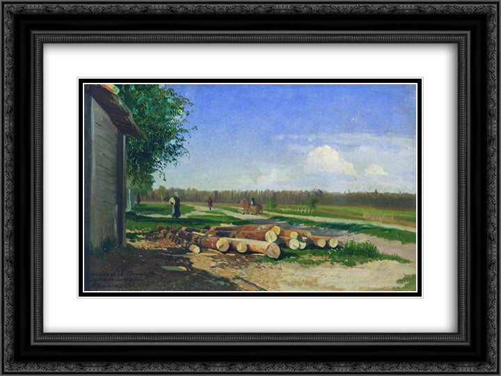 Logs by the Road 24x18 Black Ornate Wood Framed Art Print Poster with Double Matting by Vasilyev, Fyodor