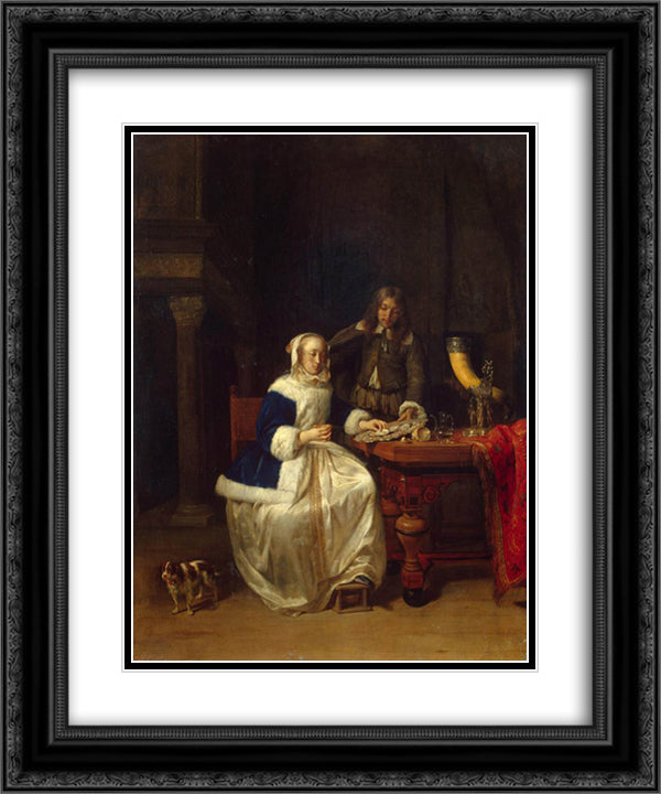 Breakfast 20x24 Black Ornate Wood Framed Art Print Poster with Double Matting by Metsu, Gabriel