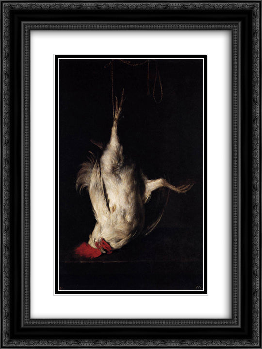 Dead Cock 18x24 Black Ornate Wood Framed Art Print Poster with Double Matting by Metsu, Gabriel
