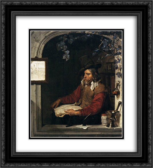 The Apothecary (The Chemist) 20x22 Black Ornate Wood Framed Art Print Poster with Double Matting by Metsu, Gabriel