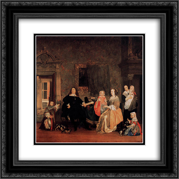 The Family of Jan Jacobsz Hinlopen 20x20 Black Ornate Wood Framed Art Print Poster with Double Matting by Metsu, Gabriel