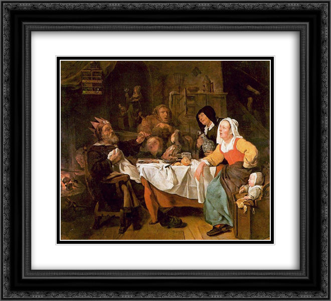 The Feast of the Bean King 22x20 Black Ornate Wood Framed Art Print Poster with Double Matting by Metsu, Gabriel