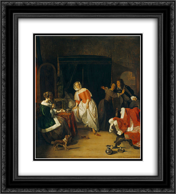 The Intruder 20x22 Black Ornate Wood Framed Art Print Poster with Double Matting by Metsu, Gabriel