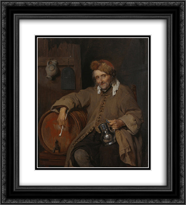 The Old Drinker 20x22 Black Ornate Wood Framed Art Print Poster with Double Matting by Metsu, Gabriel