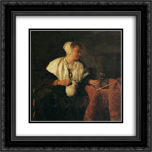 The Tippler (The Wine Drinker) 20x20 Black Ornate Wood Framed Art Print Poster with Double Matting by Metsu, Gabriel