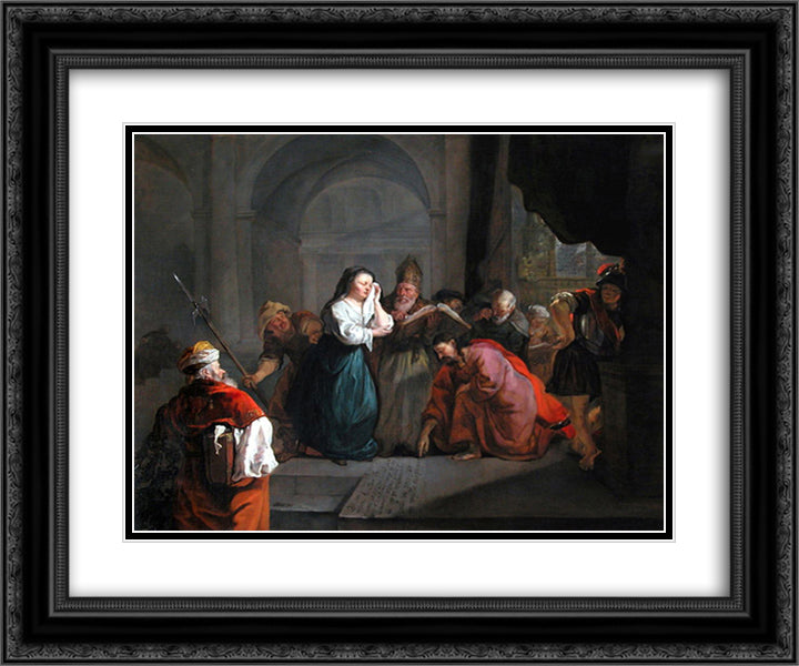 Woman Taken in Adultery 24x20 Black Ornate Wood Framed Art Print Poster with Double Matting by Metsu, Gabriel