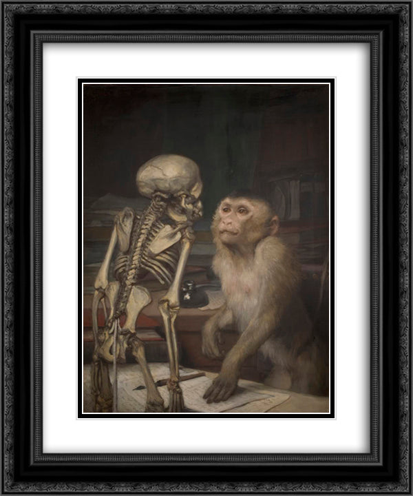 Monkey before skeleton 20x24 Black Ornate Wood Framed Art Print Poster with Double Matting by Max, Gabriel von